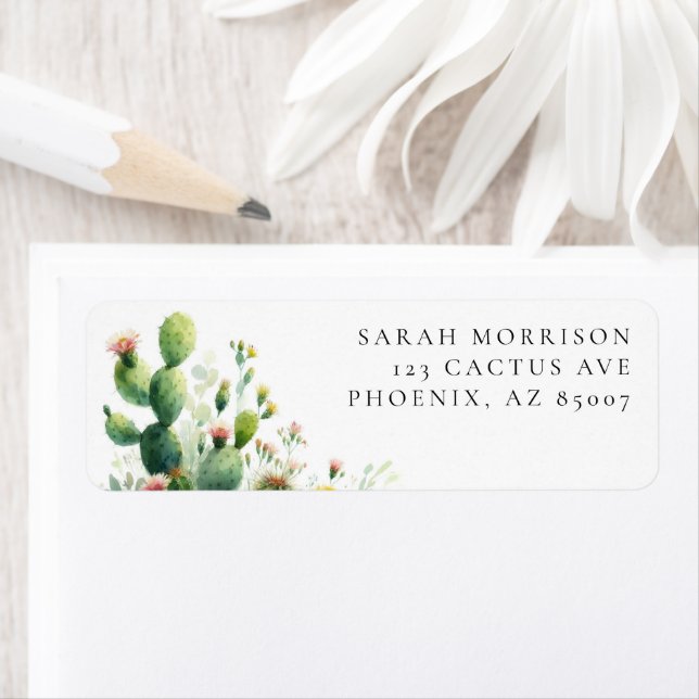 Aquarelle Floral Cactus Adresse personnalisée (En situation)