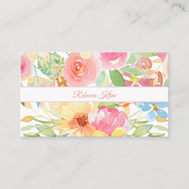 Aquarelle Floral Carte de visite (Devant)