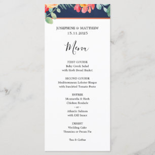 Aquarelle Floral Coral Marine Menu Mariage