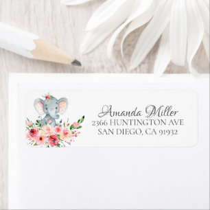 Aquarelle Floral Elephant Adresse de retour Label