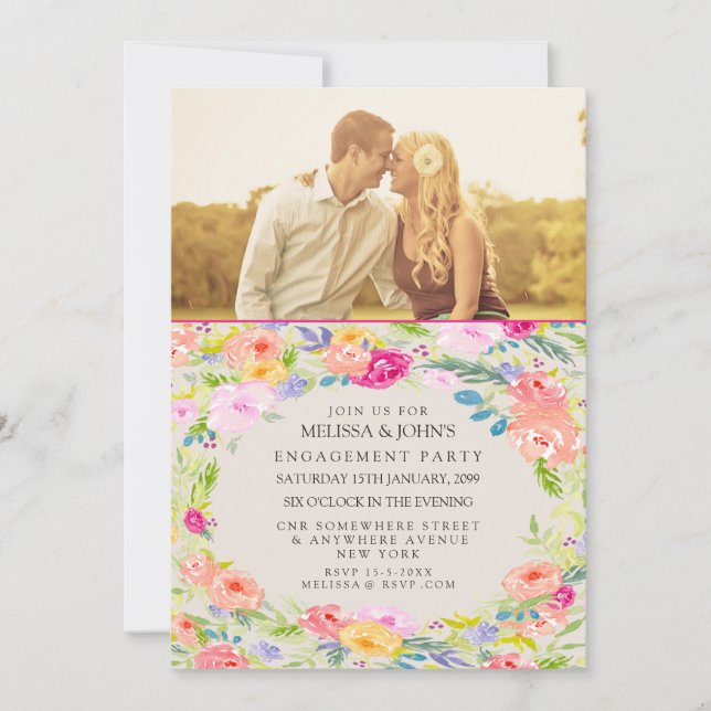 Aquarelle Floral Engagement Invitation photo (Devant)