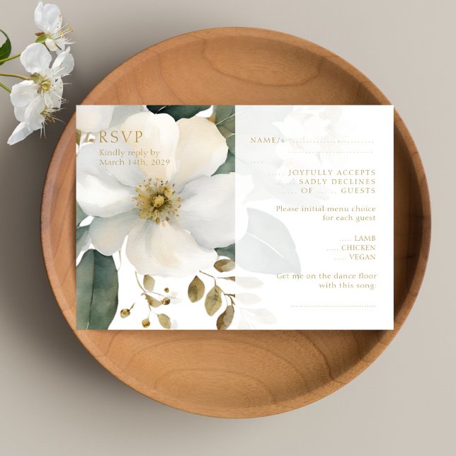 Aquarelle Floral Gold Foliage Mariage Carte RSVP (Créateur téléchargé)