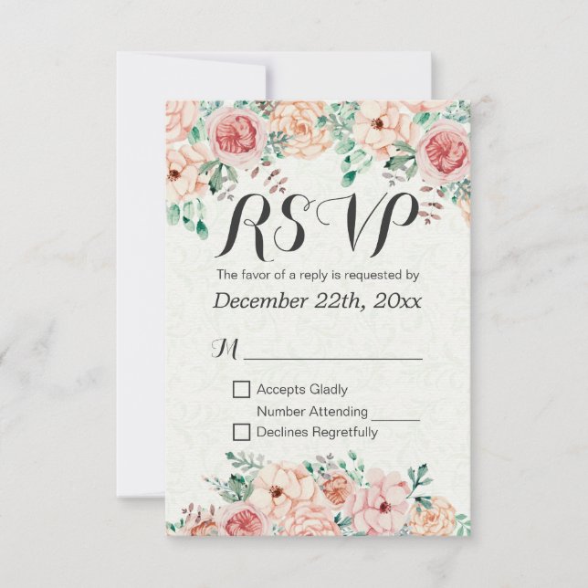 Aquarelle Floral & Gold Script Wedding Réponse RSV (Devant)