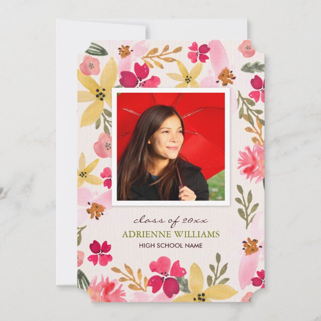 Aquarelle Floral Grad Faire-part (Devant)