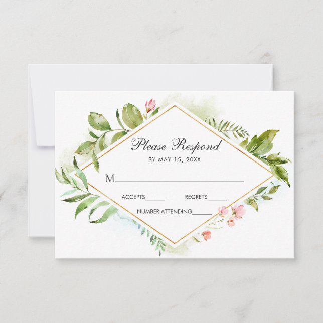 Aquarelle Floral Green Foliage Mariage RSVP (Devant)