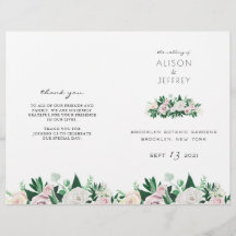Aquarelle Floral Green Programme de mariage plié