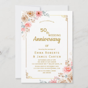 Aquarelle Floral Invitation du 50e anniversaire