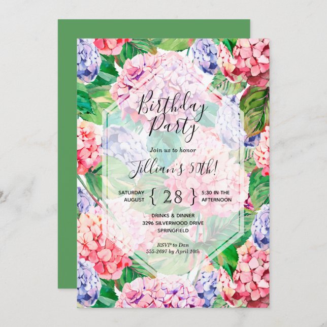 Aquarelle Floral Invitations de fête d'anniversair (Devant / Derrière)