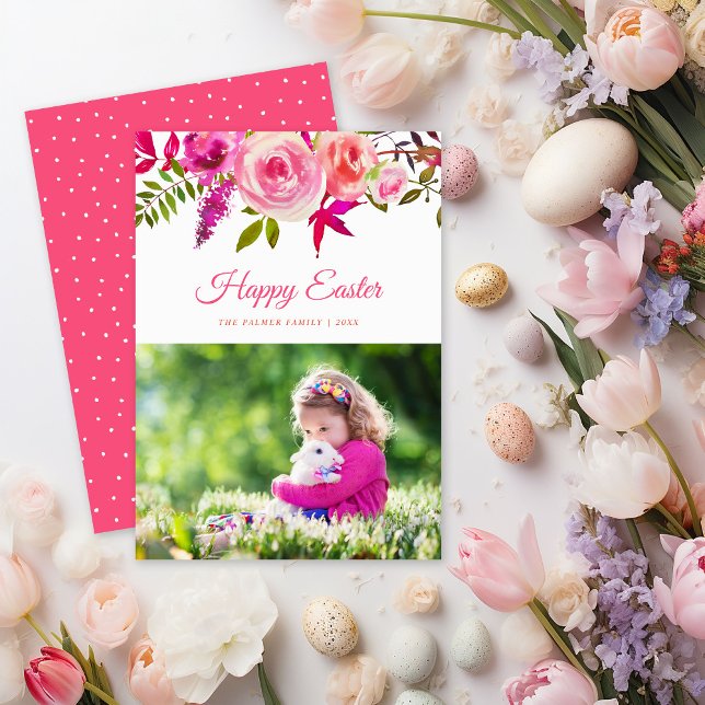 Aquarelle Floral Joyeux Carte photo de Pâques (Créateur téléchargé)