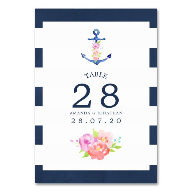 Aquarelle Floral Mariage nautique Numéro de table (Par défaut)