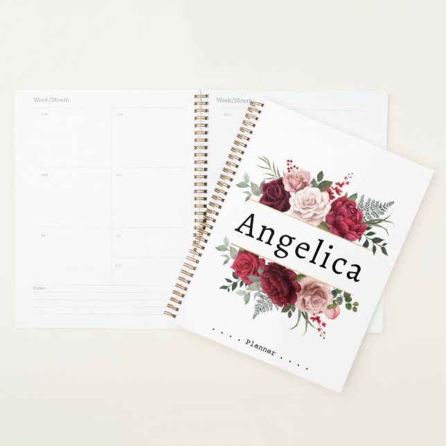 Aquarelle Floral Nom personnalisé Planificateur (Devant avec enveloppe)