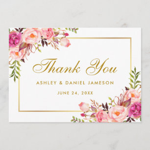 Aquarelle Floral or rose rose Mariage Merci