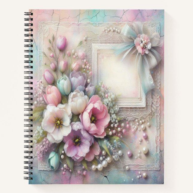 Aquarelle Floral Pastel Calico Carnet Spiral (Devant)