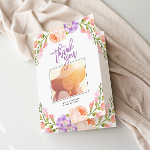 Aquarelle Floral Photo Graduation Carte de remerci