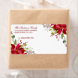 Aquarelle Floral Poinsettia Vacances Mailing rouge
