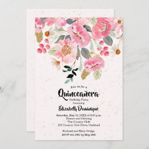 Aquarelle Floral Quinceañera Invitations d'anniver