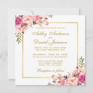 Aquarelle Floral Rose Blush Gold Carte S Mariage