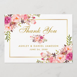 Aquarelle Floral Rose Blush Gold Mariage Merci