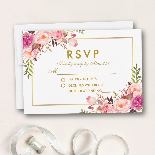 Aquarelle Floral Rose Blush or Mariage RSVP (Customize to change size, style or text color.)