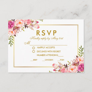 Aquarelle Floral Rose or RSVP Mariage Repas
