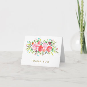 Aquarelle Floral Rose Rose Or Merci générique