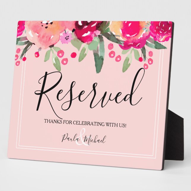 Aquarelle Floral rose signe réservé Plaque (Côté)