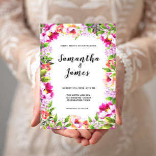 Aquarelle Floral rose verdure Faire-part de mariag