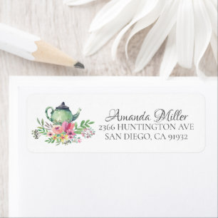 Aquarelle Floral Tea Bride Adresse de retour Label