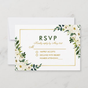 Aquarelle Floral Vert Blanc Mariage RSVP GB