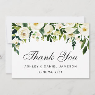 Aquarelle Floral Vert Mariage blanc Merci