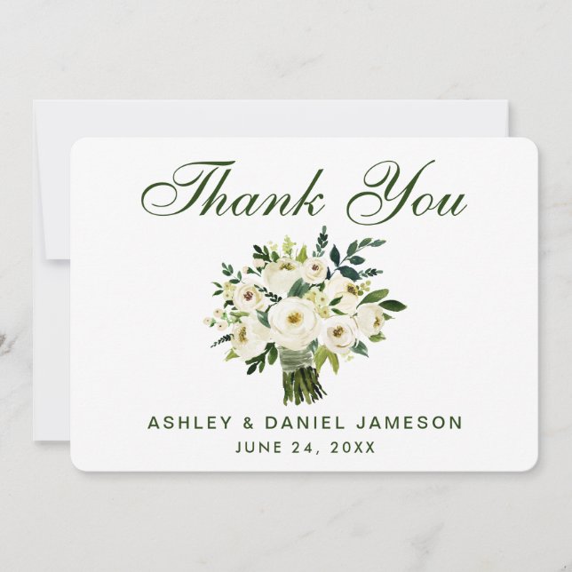 Aquarelle Floral Vert Mariage blanc Merci B (Devant)