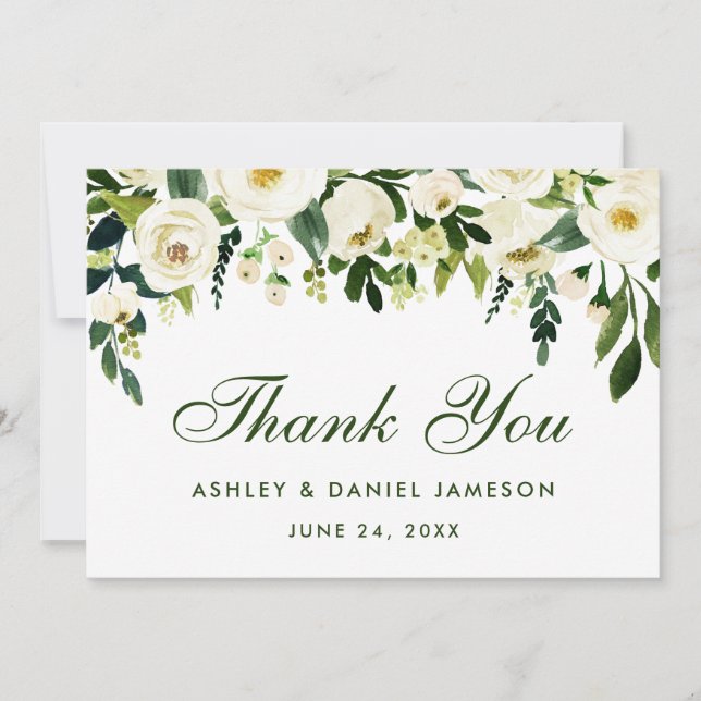 Aquarelle Floral Vert Mariage blanc Merci GS (Devant)