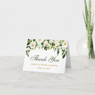 Aquarelle Floral Vert Or Mariage Merci note