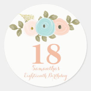 Aquarelle florale 18e Sticker fille anniversaire