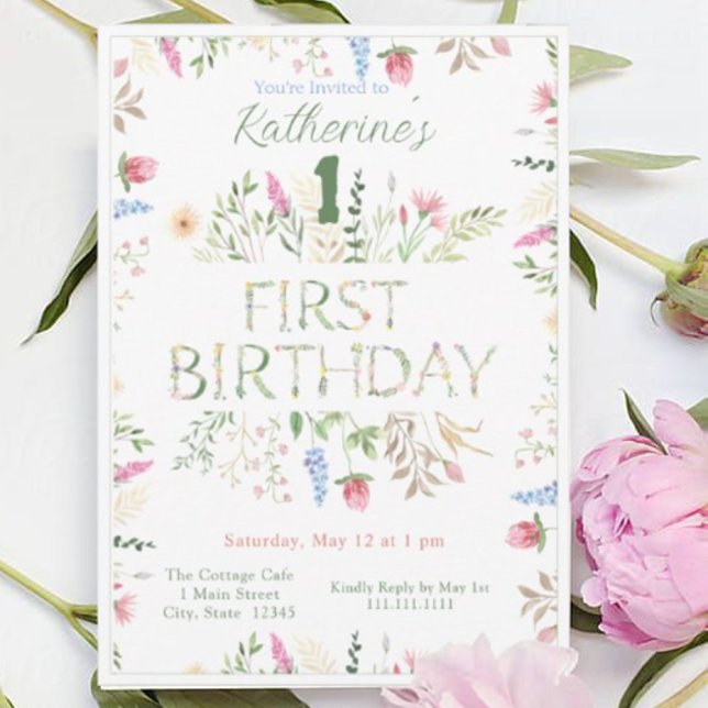 Aquarelle florale Alphabet ABC Invitation d'annive (Créateur téléchargé)