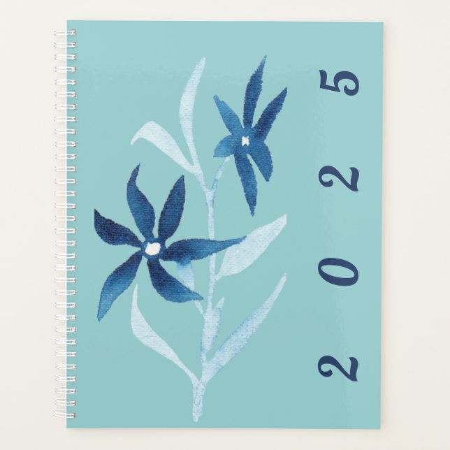 Aquarelle florale bleu moderne turquoise (Devant)