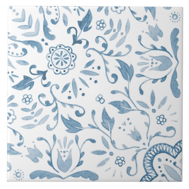 Aquarelle florale bleue Idéal Répéter le carreau (Devant)