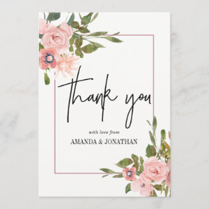 Aquarelle florale Blush et Merci Rose or
