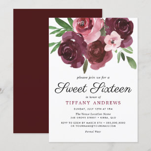 Aquarelle florale Bourgogne Douce 16 Invitation