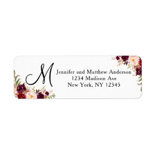 Aquarelle Florale Bourgogne Script Monogramme Adre