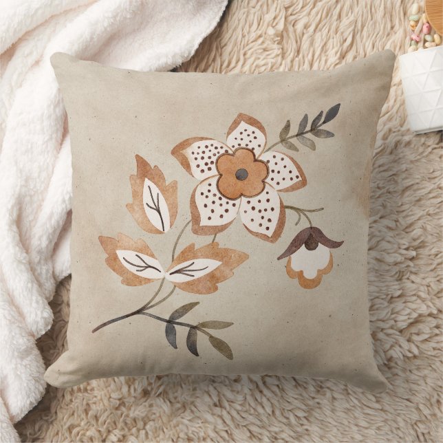 Aquarelle florale Brown et oreiller à lancer de ta (Couverture)