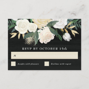 Aquarelle Florale + Carte RSVP Accent Or - foncé