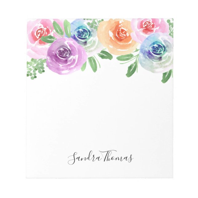 Aquarelle florale colorée bloc-notes personnalisé (Devant)