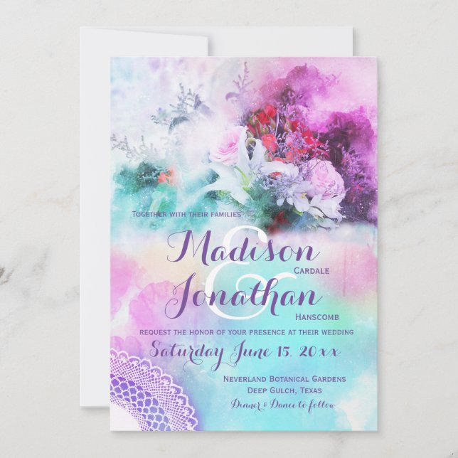 Aquarelle florale colorée Invitations de mariage (Devant)