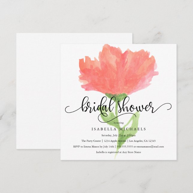 Aquarelle florale de corail | Invitation Fête des  (Devant / Derrière)