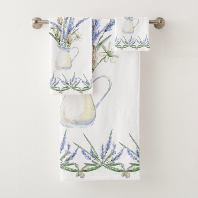 Aquarelle florale de Jug de Lavande rustique (En situation)