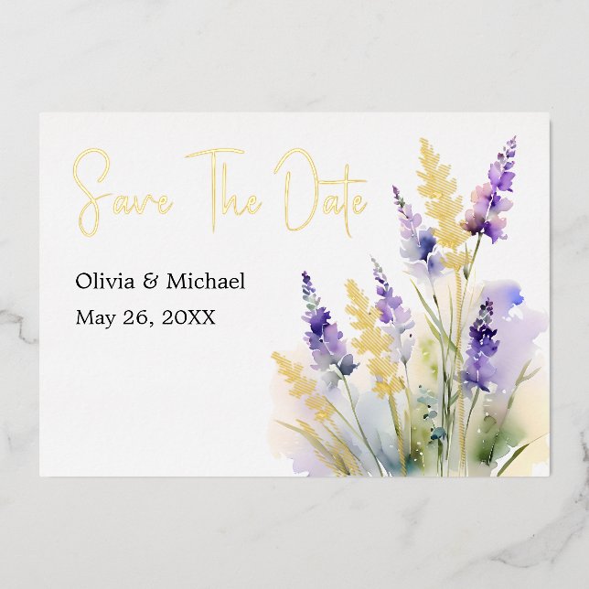 Aquarelle florale de lavande Enregistrer la carte  (Recto)