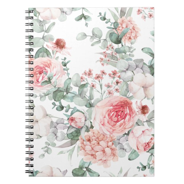 Aquarelle florale délicate Carnet photo spirale. (Devant)