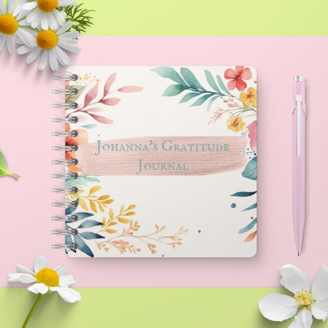 Aquarelle florale du Journal de Gratitude personna (Personalised Gratitude Journal floral watercolour)