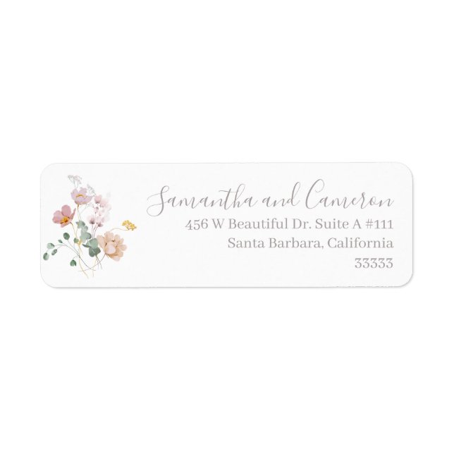 Aquarelle Florale Étiquette rose pâle (Devant)